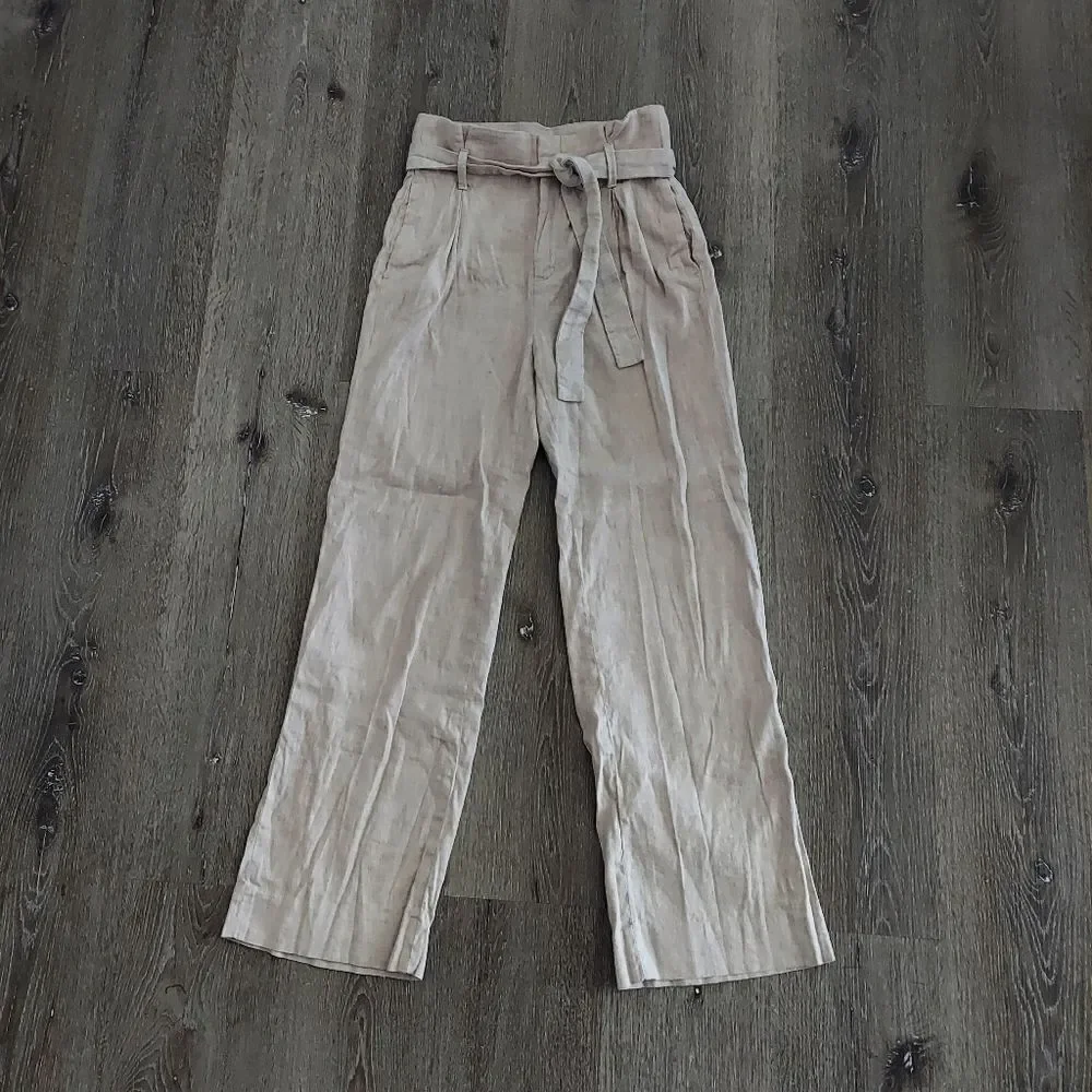 Banana Republic Womens Pants 2 Tan Paperbag Dress Belt Coastal Wide Leg