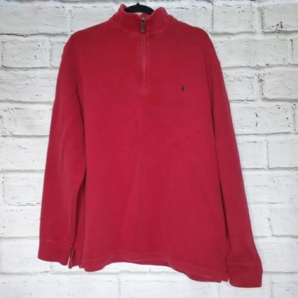 Polo Ralph Lauren Sweater Mens XL Red 1/4 Quarter Zip High Neck Long Sleeve 90's