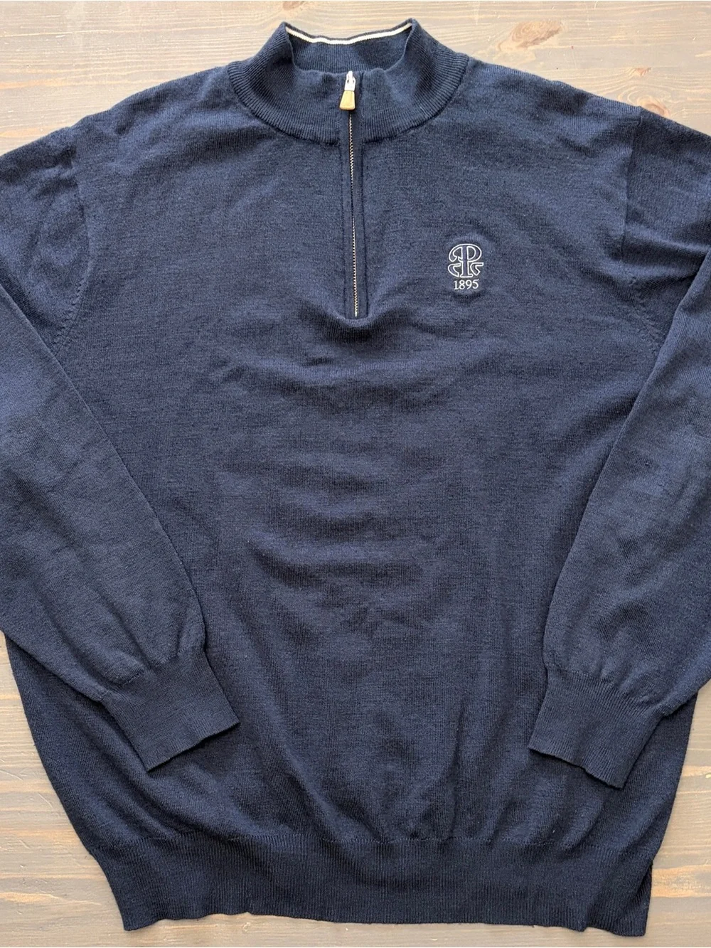 Peter Millard Navy Quarter-Zip Sweater with Contrast Trim - 1895 Logo XL
