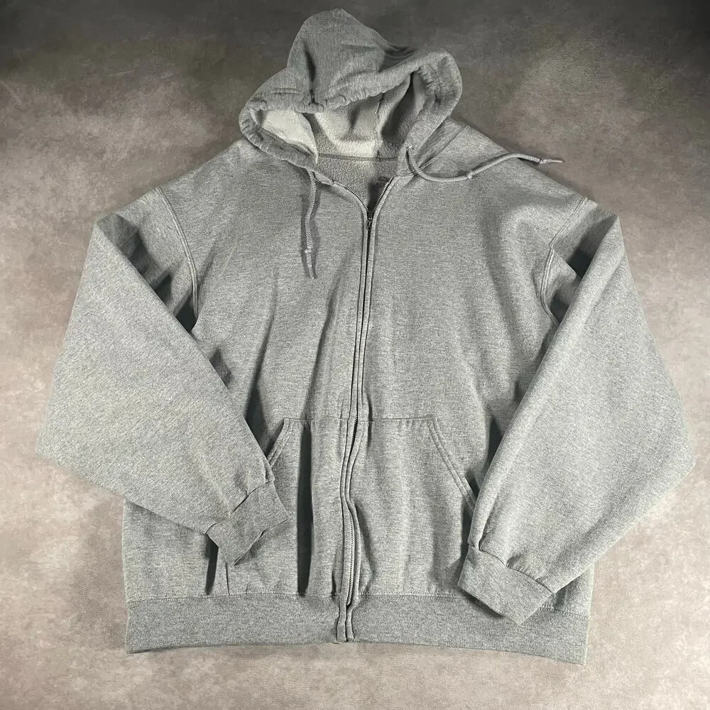 Y2K Vintage Grey Baggy Soft Cozy Full Zip Hoodie Men’s XL
