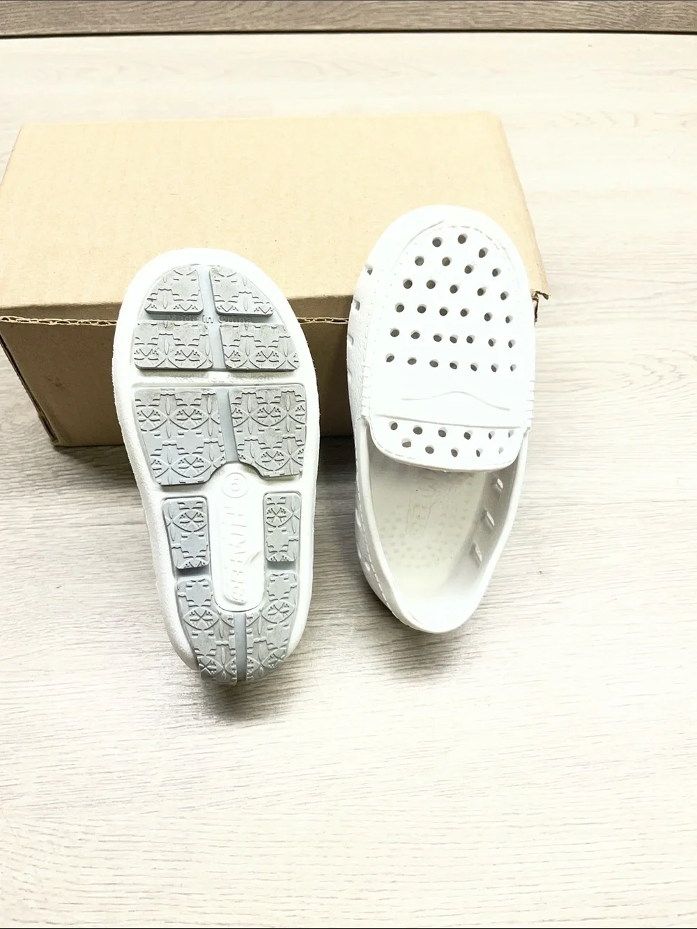 Kids White Slip-On Water Shoes with Perforated Upper #439