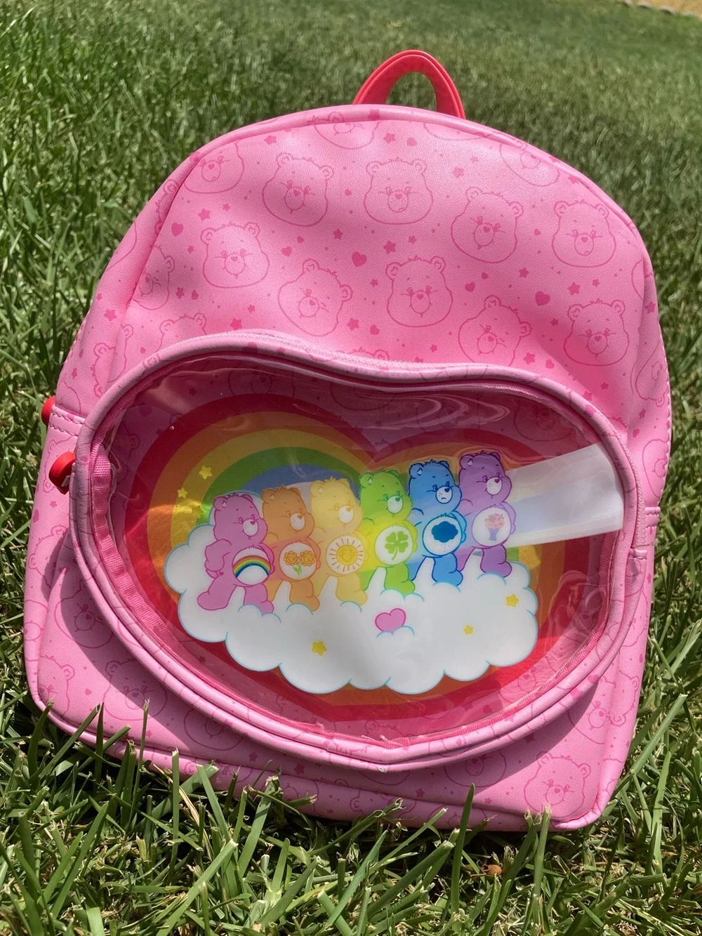 SHEIN Pink Kids Care Bears Clear Pocket Backpack