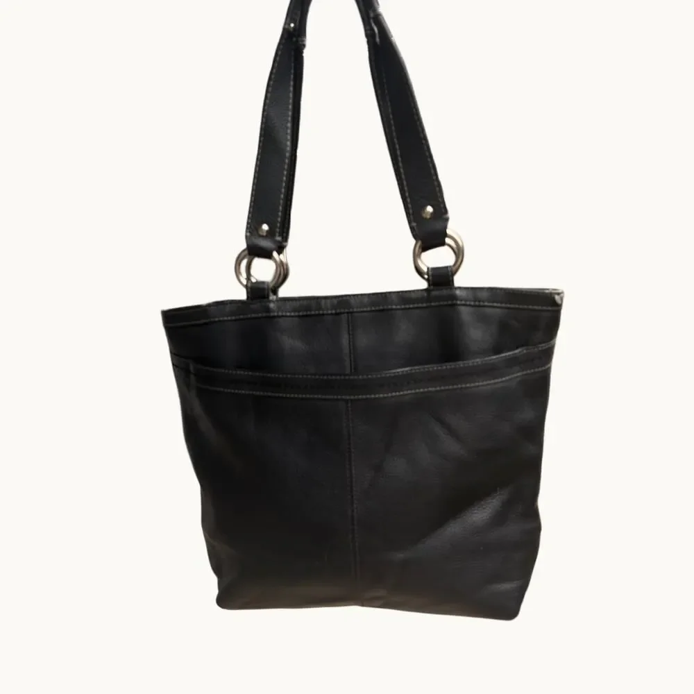 Coach Penelope Black Pebbled Leather Shoulder Tote Bag
