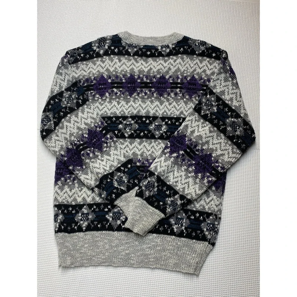 Vintage 90s Stefano Mens Grandpa Geometric Knit Crewneck Sweater LG Multicolor