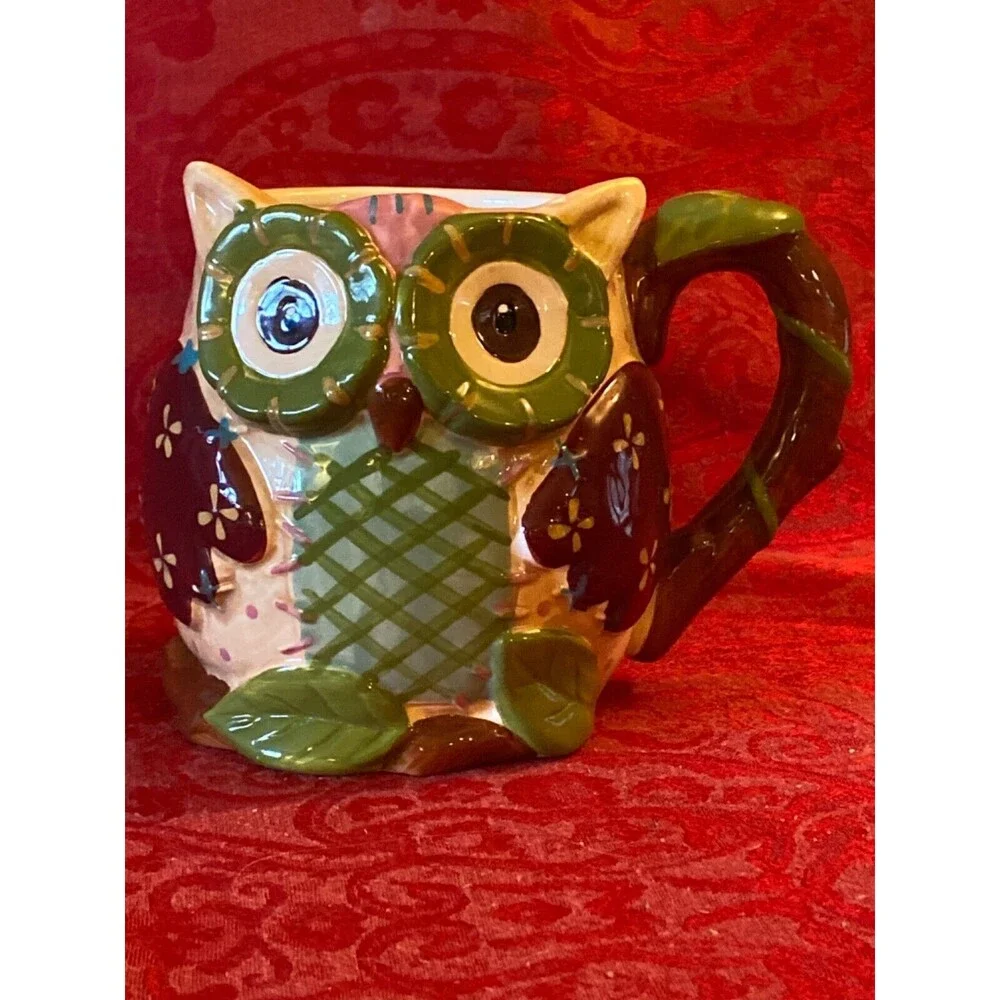 PIER One IMPORTS Hand Painted Cup 24oz Mug Dolomite OLLI THE OWL Large Coffee