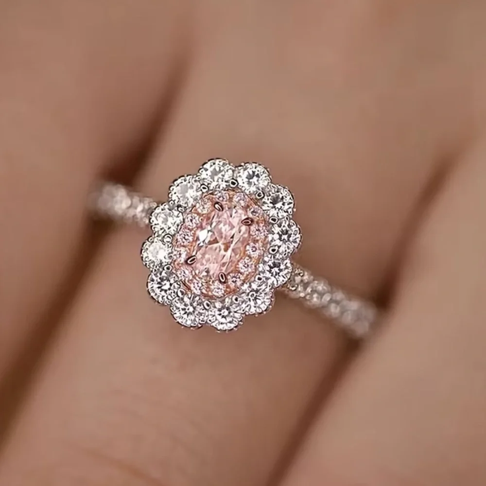 🆕 Beautiful Pink Moissanite Gemstone and Silver Engagement Band Ring - SIZE 7