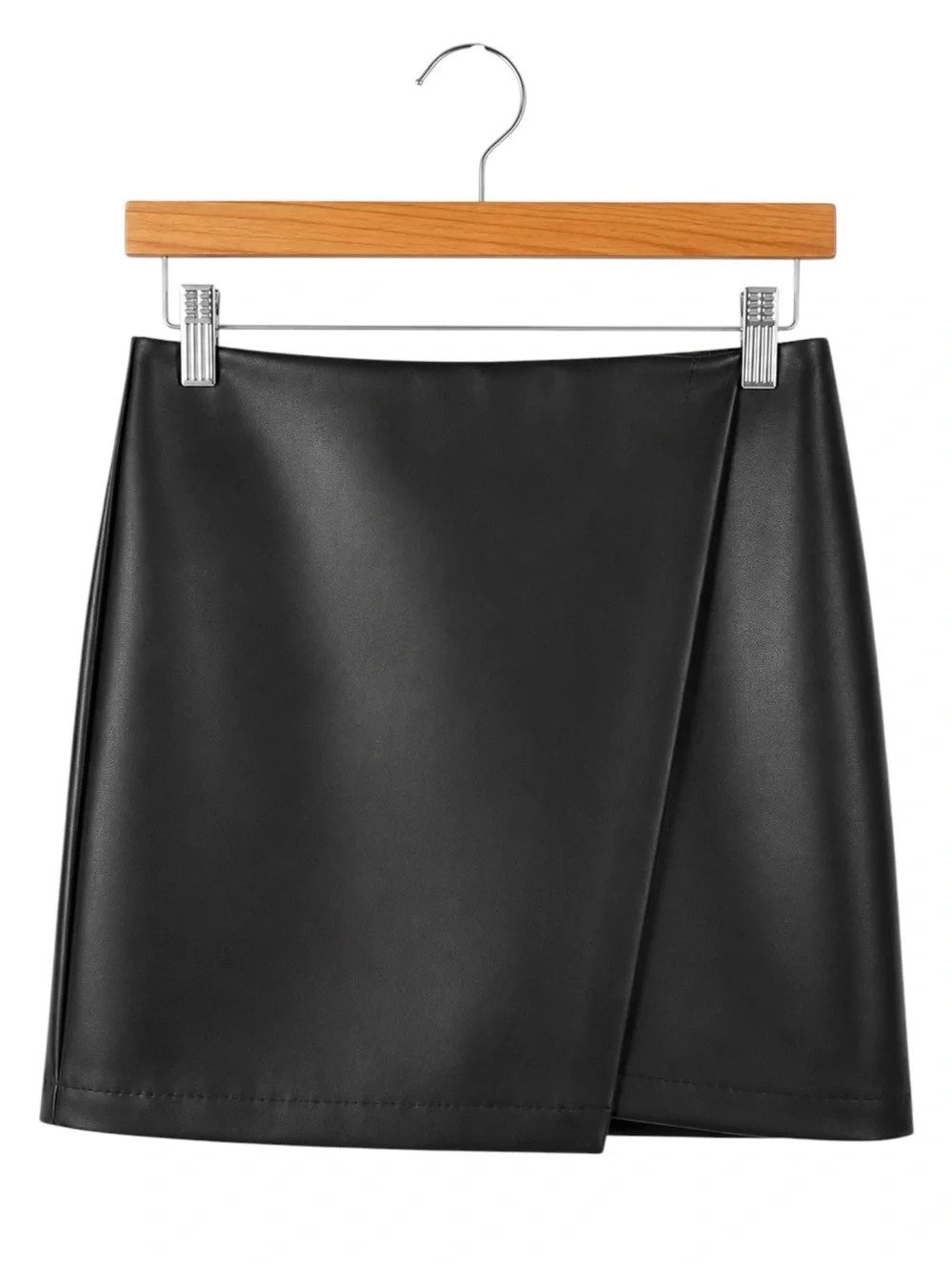 Old Navy Womens Faux Leather Faux Wrap Mini Skirt Black Moto Edgy Small