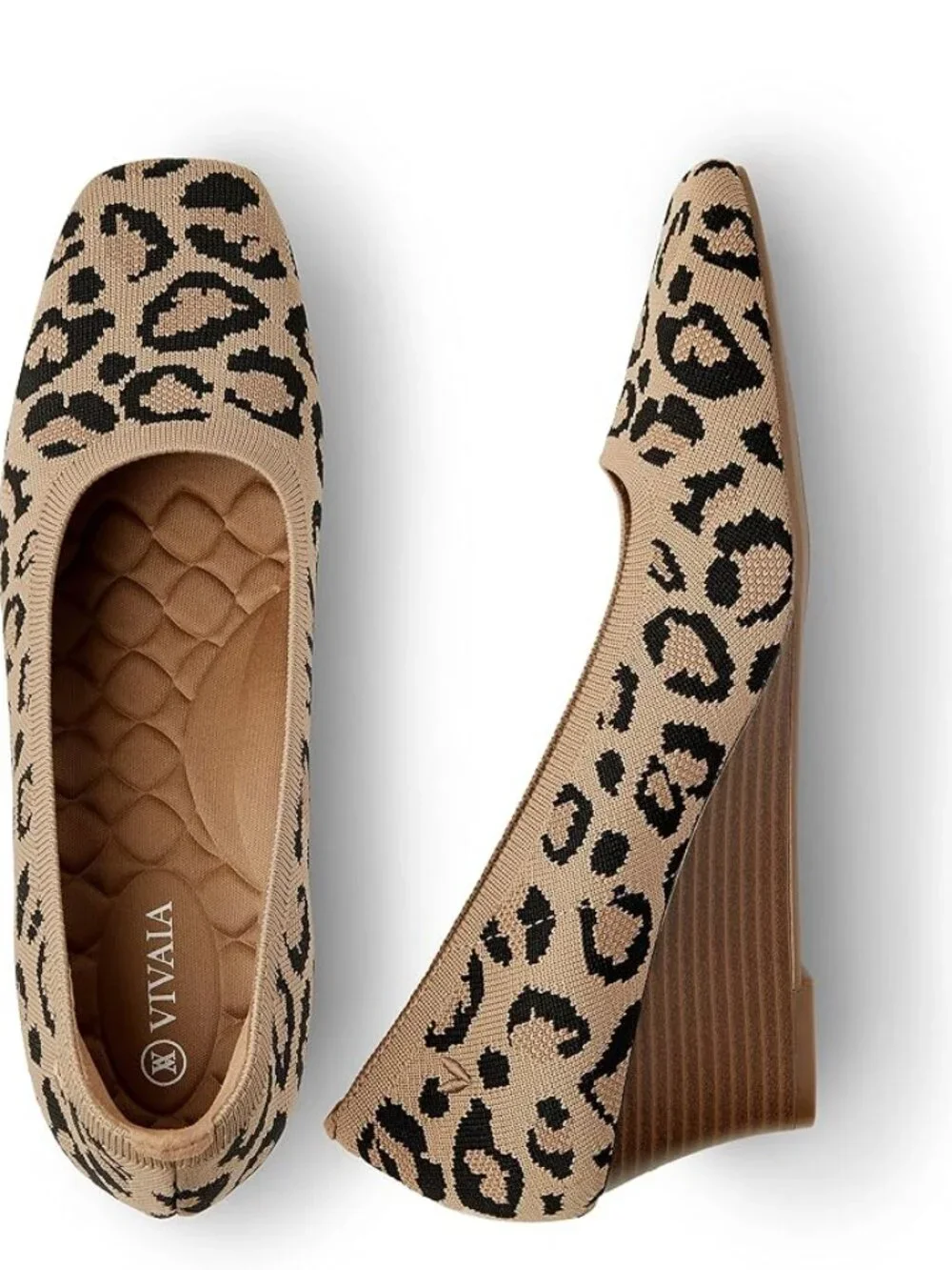 Vivaia Women's 8.5-9 US Margot Wedge, Leopard Print, Square Toe NWOT