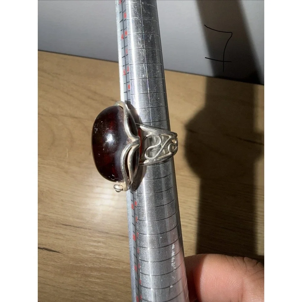 Vintage Victorian Sterling Silver 925 Genuine Amber Sz 7‎ Adjustable