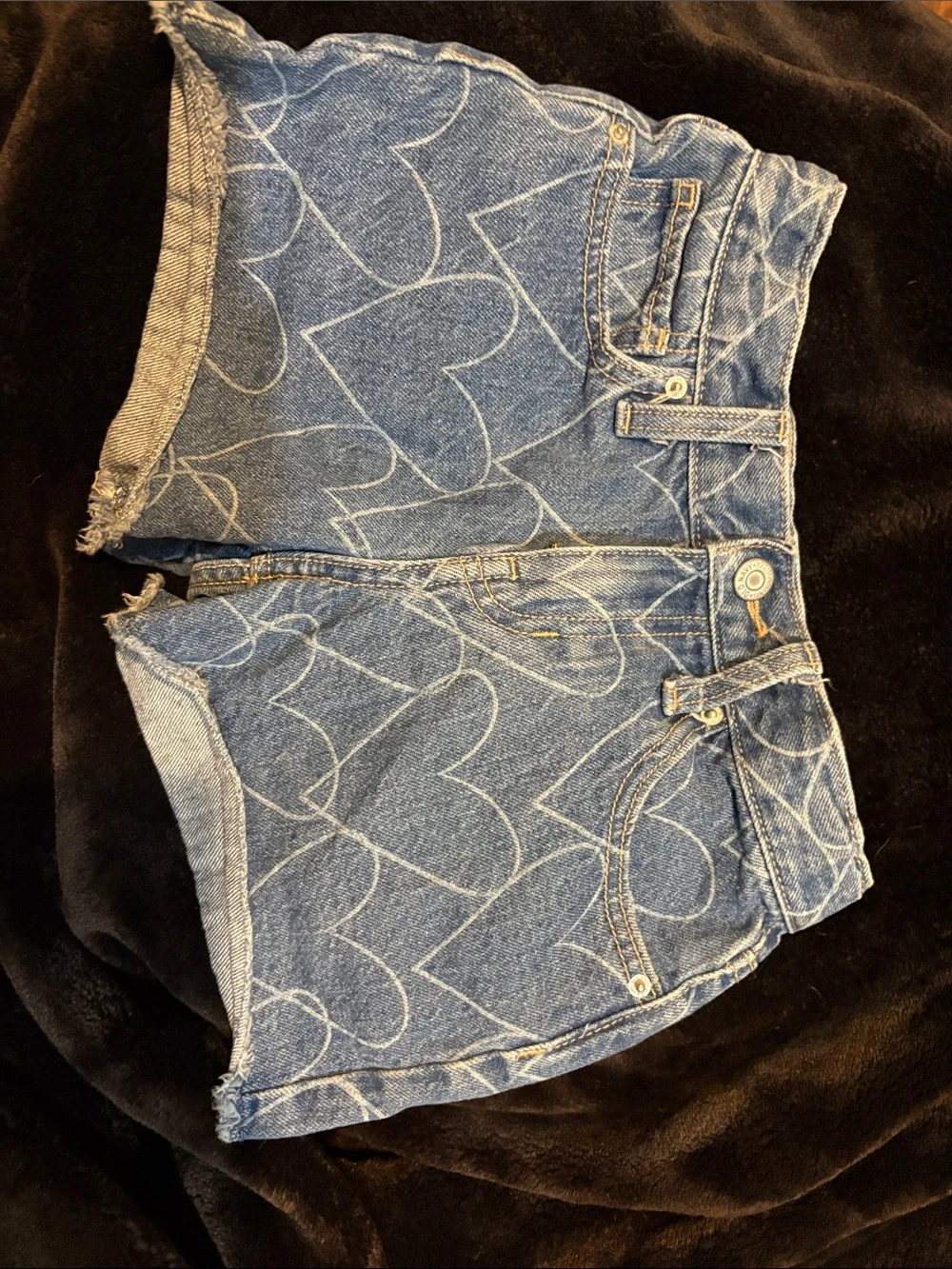 Old Navy Blue Denim Heart Print Kids Shorts
