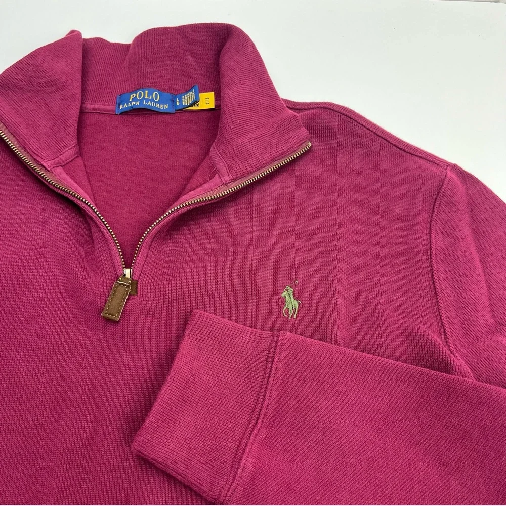 Polo Ralph Lauren Burgundy Maroon Quarter Zip‎ Pullover Mens Size Large Cotton