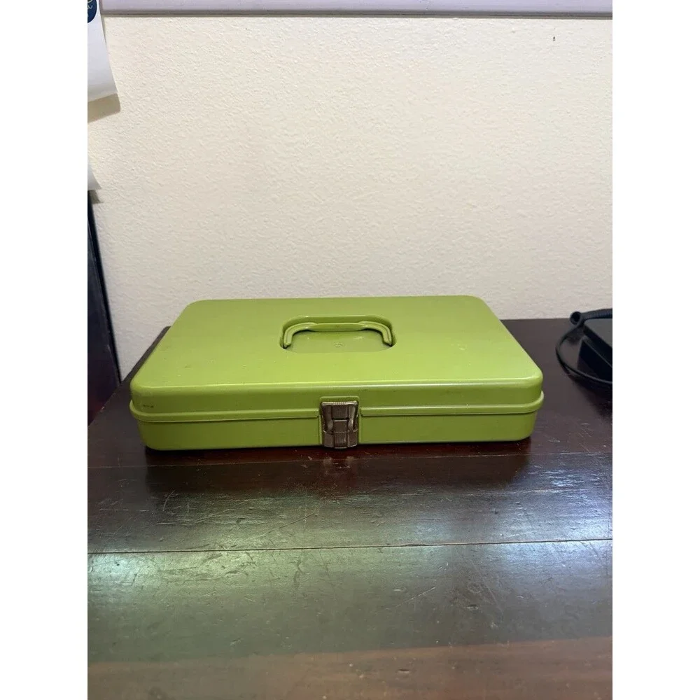 Vintage Wilson Wil-Hold Thread Box Avocado Green Sewing Organizer Caddy Storage