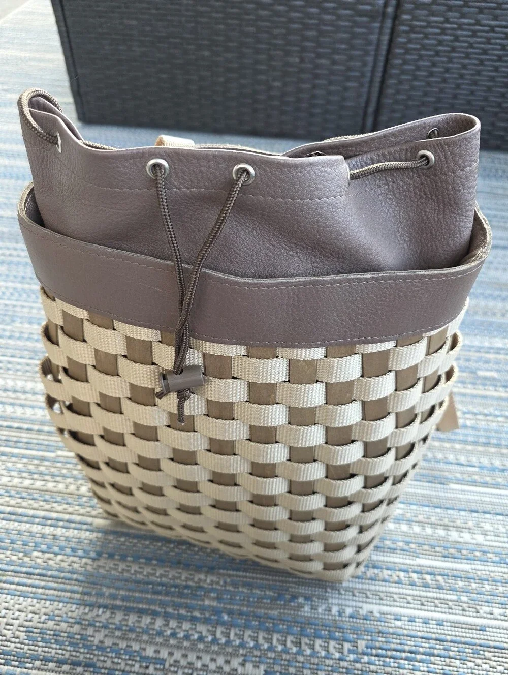 Longaberger To Go Basket Backpack Woven Wood & Nylon Adjustable Straps 2007