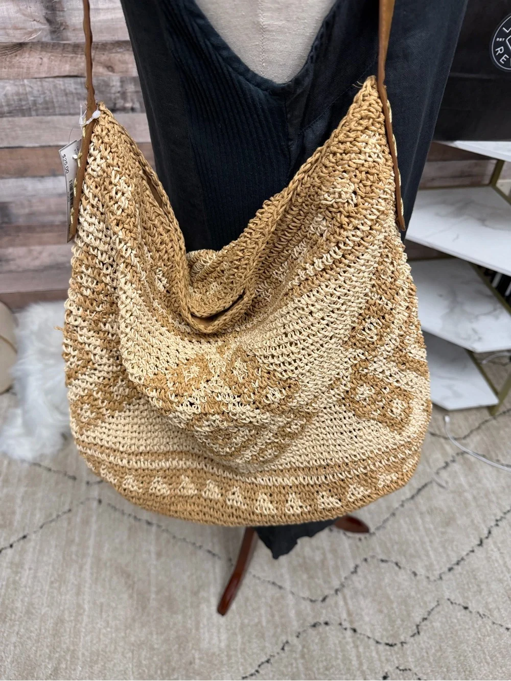 Sonoma Natural Straw Crochet Tote Bag