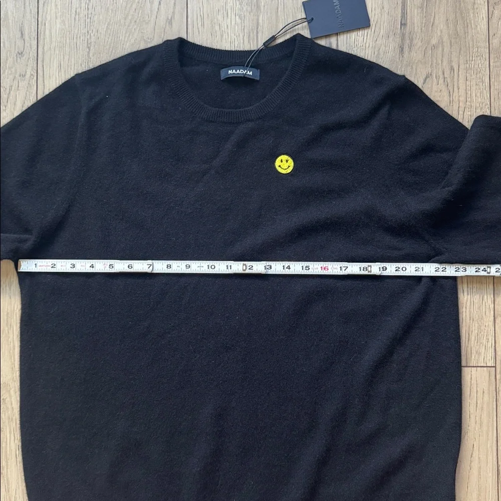 NWT NAADAM Yellow Smiley Face 100% Cashmere Black Crewneck Sweater Men’s 2XL