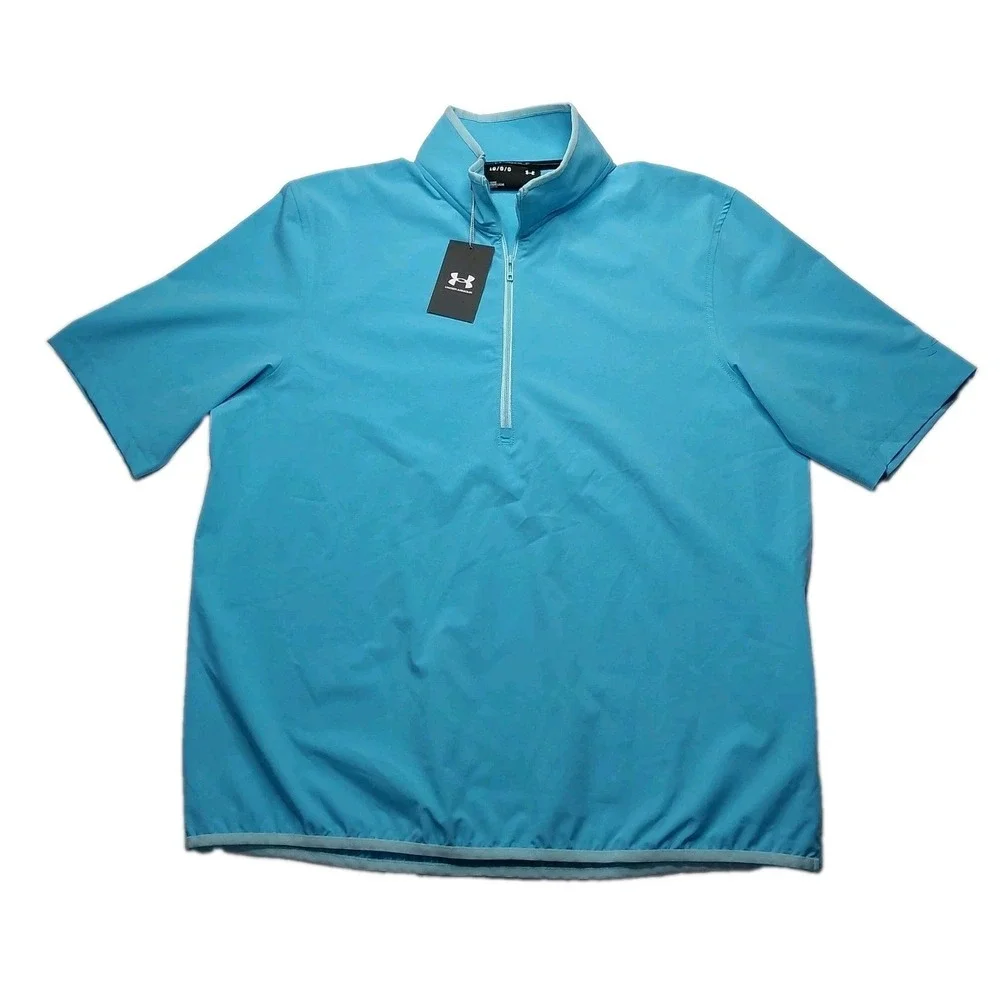 Under Armour Storm Golf Pullover Large Half Zip Short Sleeve Top Light Blue
