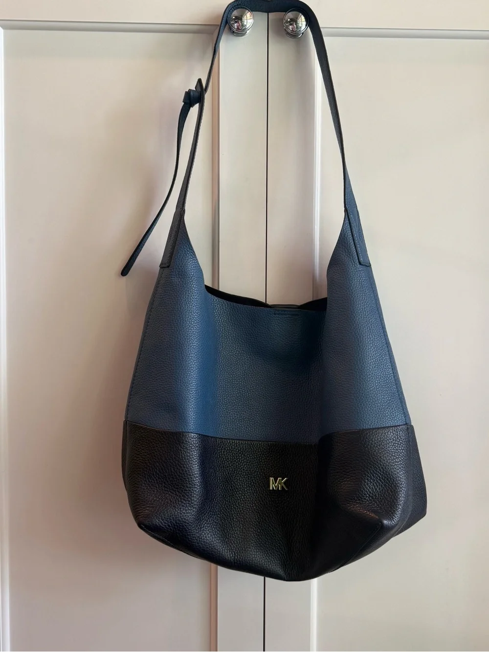 Michael Kors Junie Two Tone Blue Navy Med Large Hobo Shoulder Bag Dark Chambray