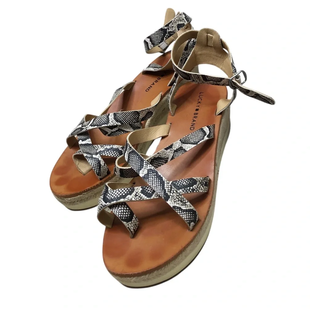Lucky Brand Jakina Snakeskin Espadrille Wedge Sandal Women 10M/42 Platform Shoe