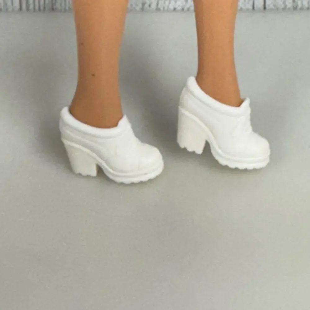 Mattel Barbie Doll Shoes Y2K White Ankle Boots Chunky Heels