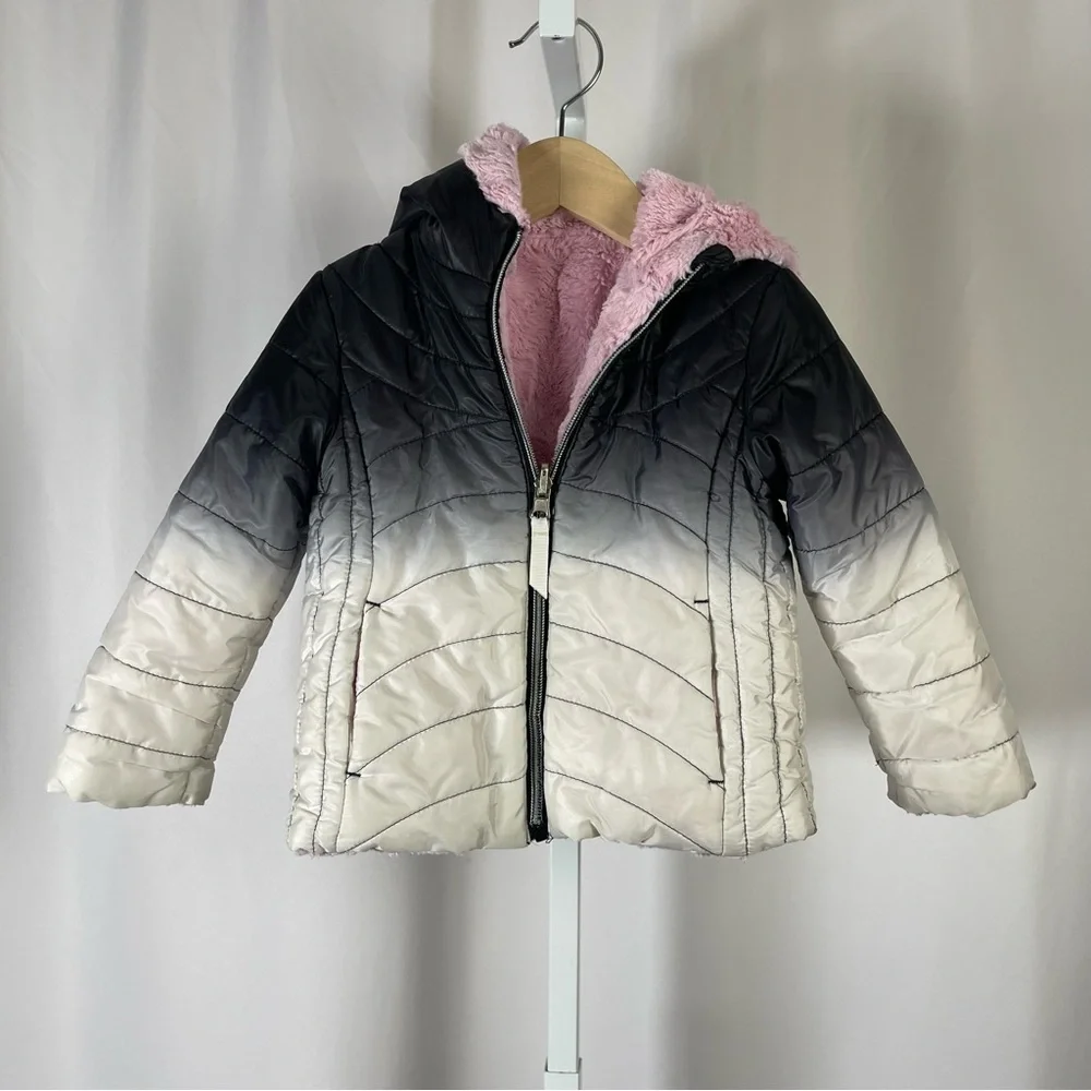 Pistachio 3at Gradient Puffer Jacket Faux Fur Warm Winter Snow Ski Hooded Warm