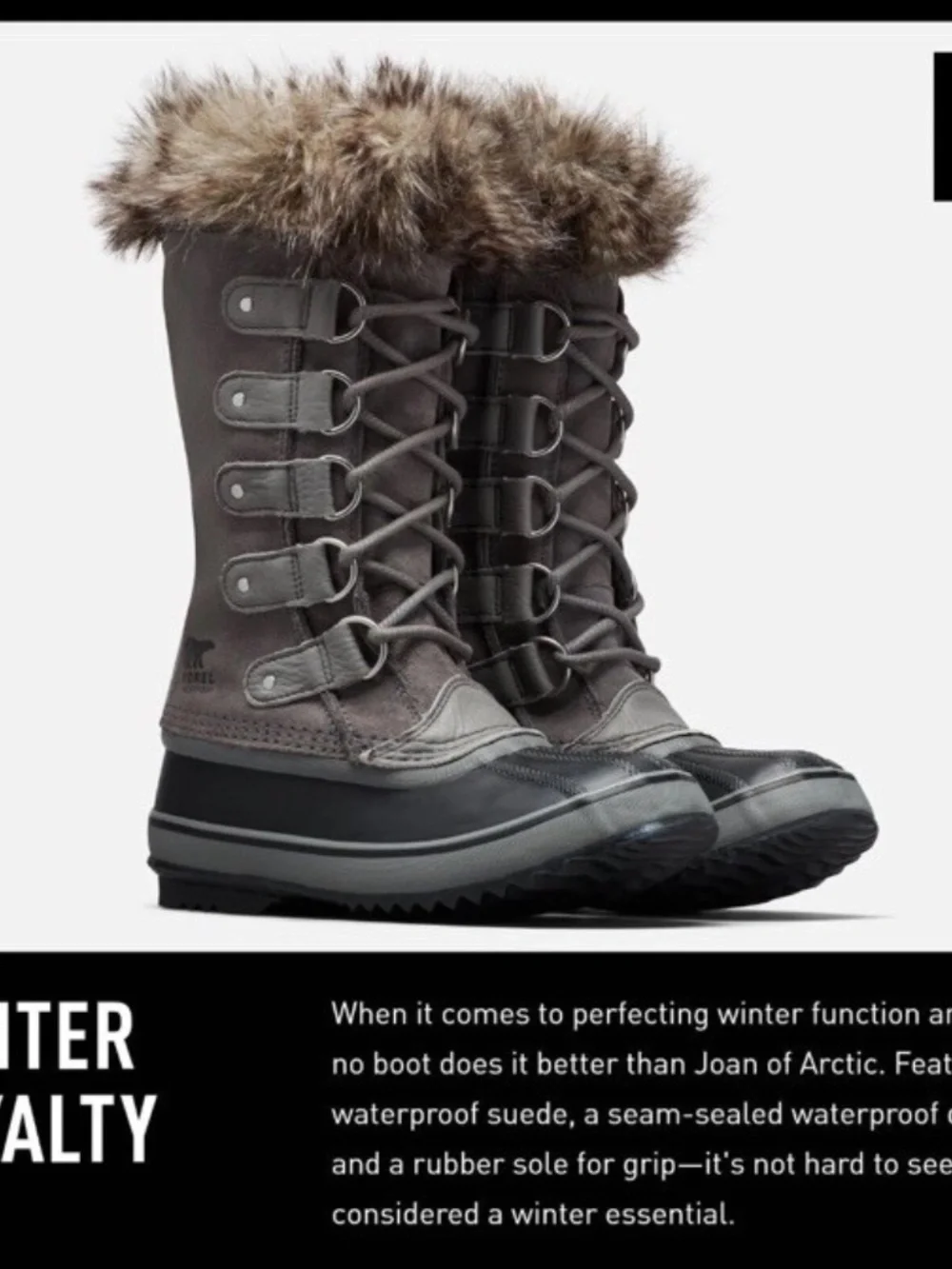 New Sorel Women's Joan of Arctic Boot Waterproof Quarry Grey Lace Up Suede Boots