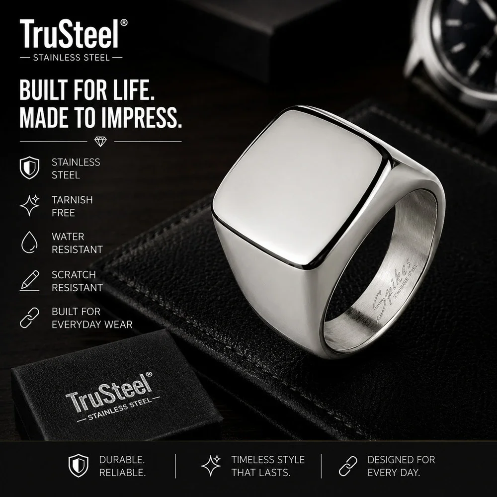 316L stainless steel silver flat top tarnish resistant ring size 10