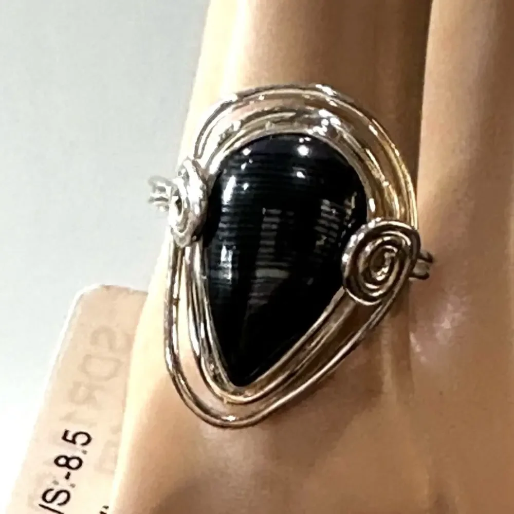 Crown Of Silver Psilomelane -‎ Black Malachite 925 solid Silver Ring size 8.5