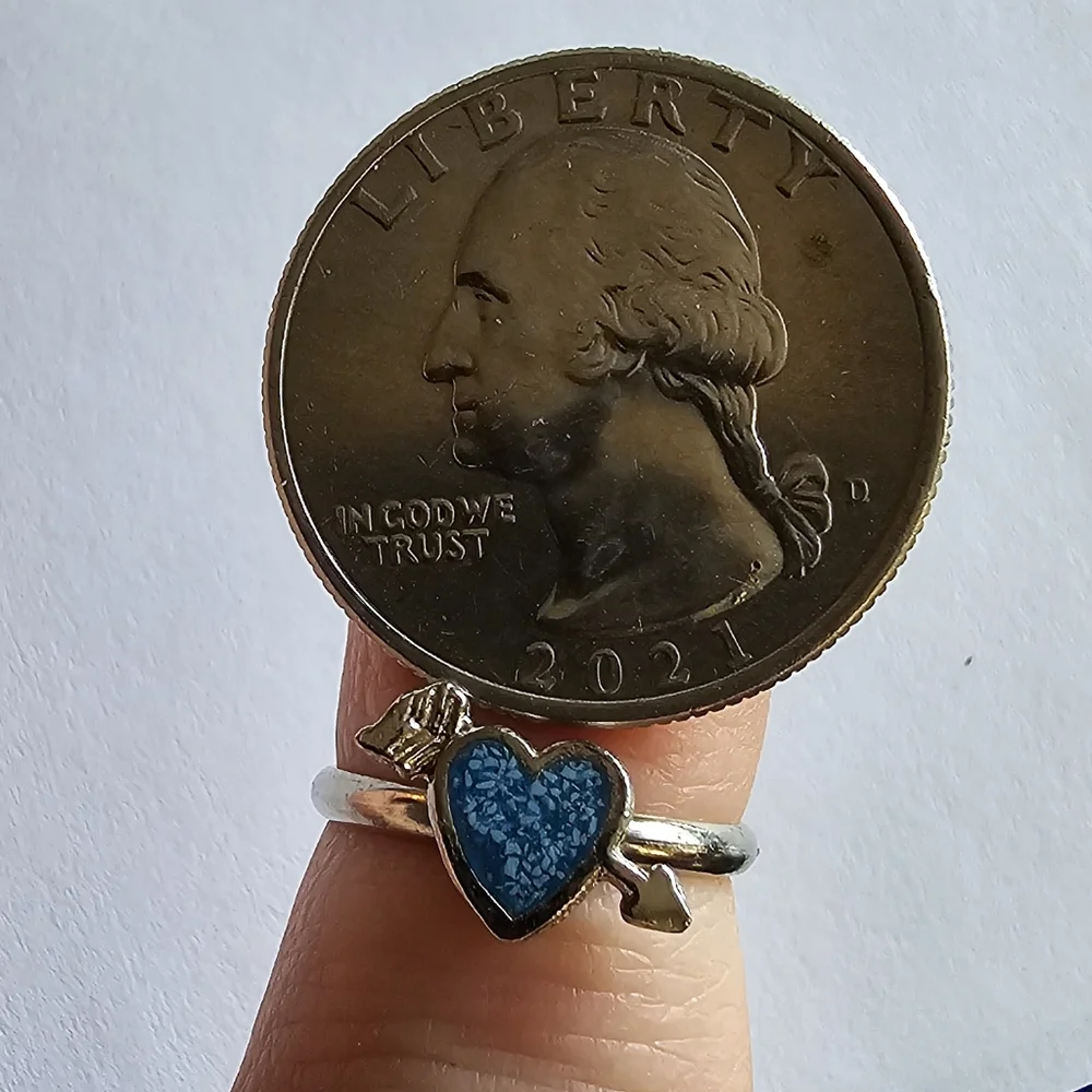 Vintage heart ring crushed turquoise silver tone blue size 3.75