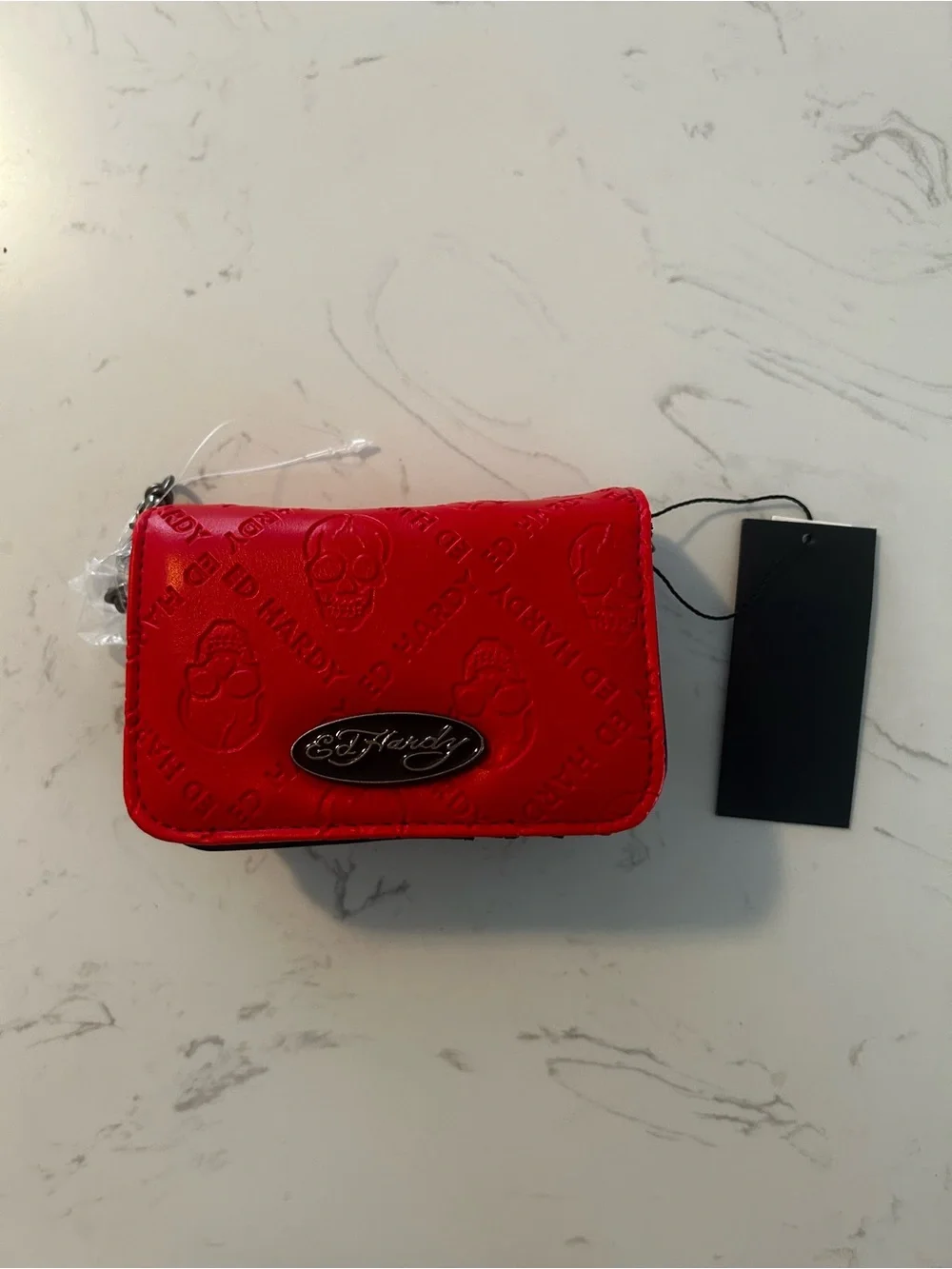 Brand New Ed Hardy Embossed Skull Chain Wallet / Wristlet