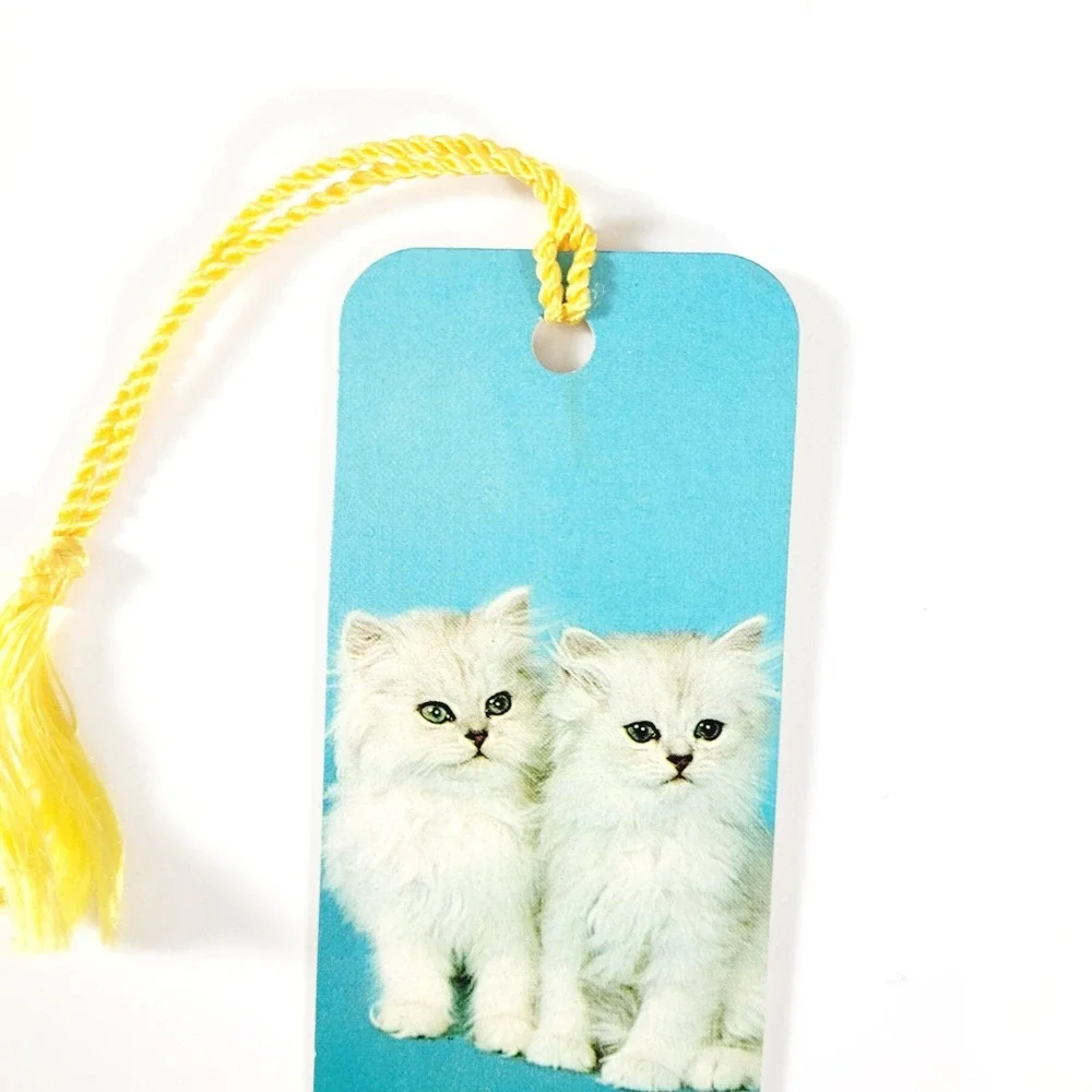 Vintage 80s Pussycats tassel Bookmark- White Kittens- Hallmark Cards- 60HBM 80-4