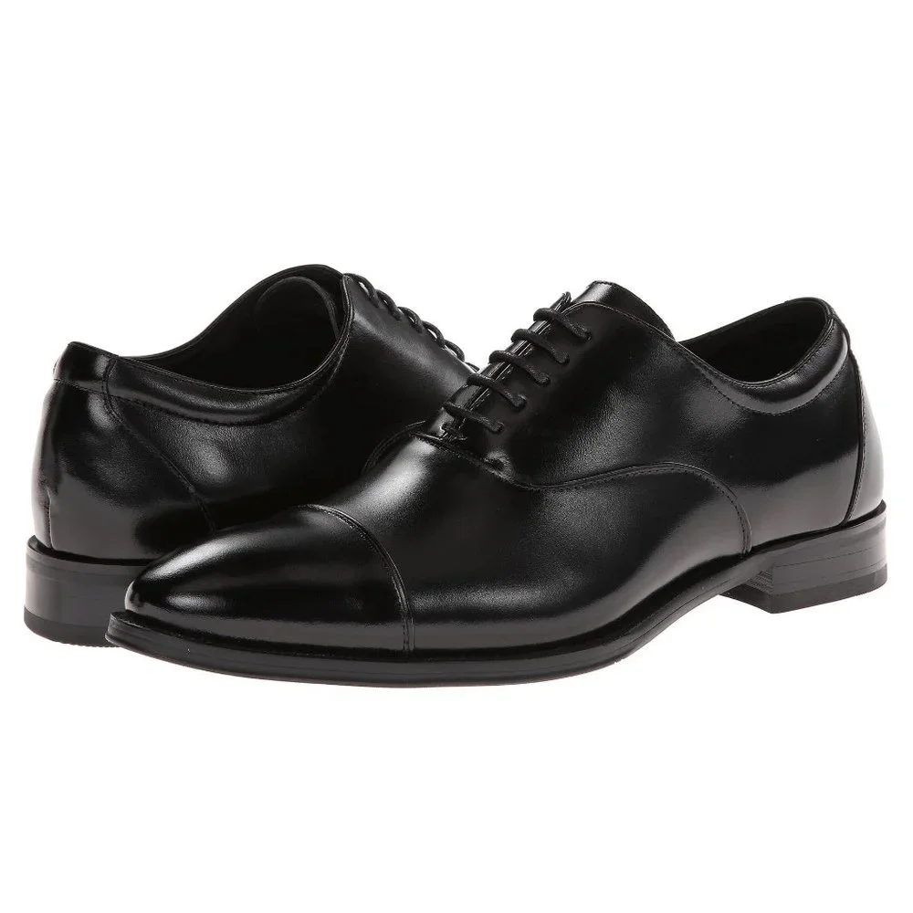 Stacy Adams‎ Mens Size 7.5 Black Leather Plain Cap Toe Oxfords Dress Shoes