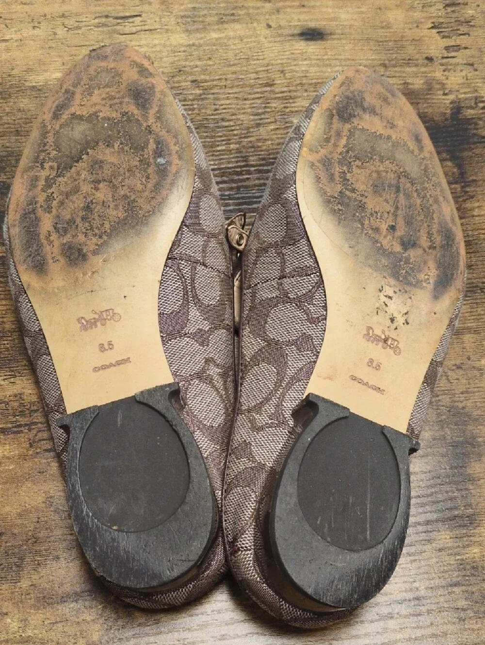 Coach Brown Signature Monogram Mules with Gold Accents/8.5B