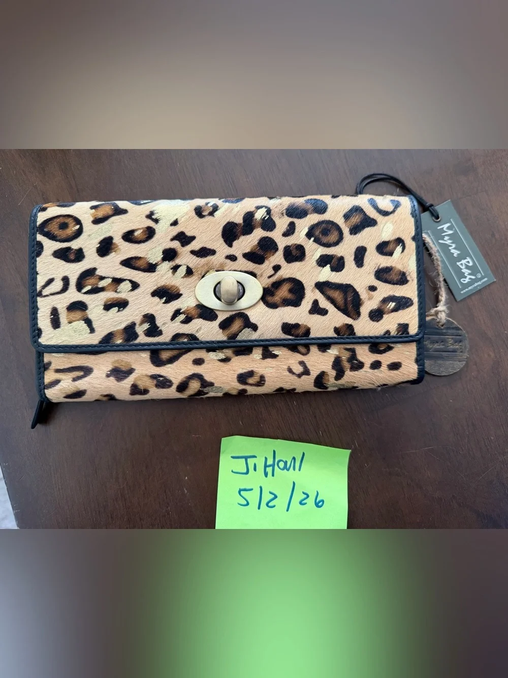 Myra Leopard Print on cowhide Wallet with Turn-Lock