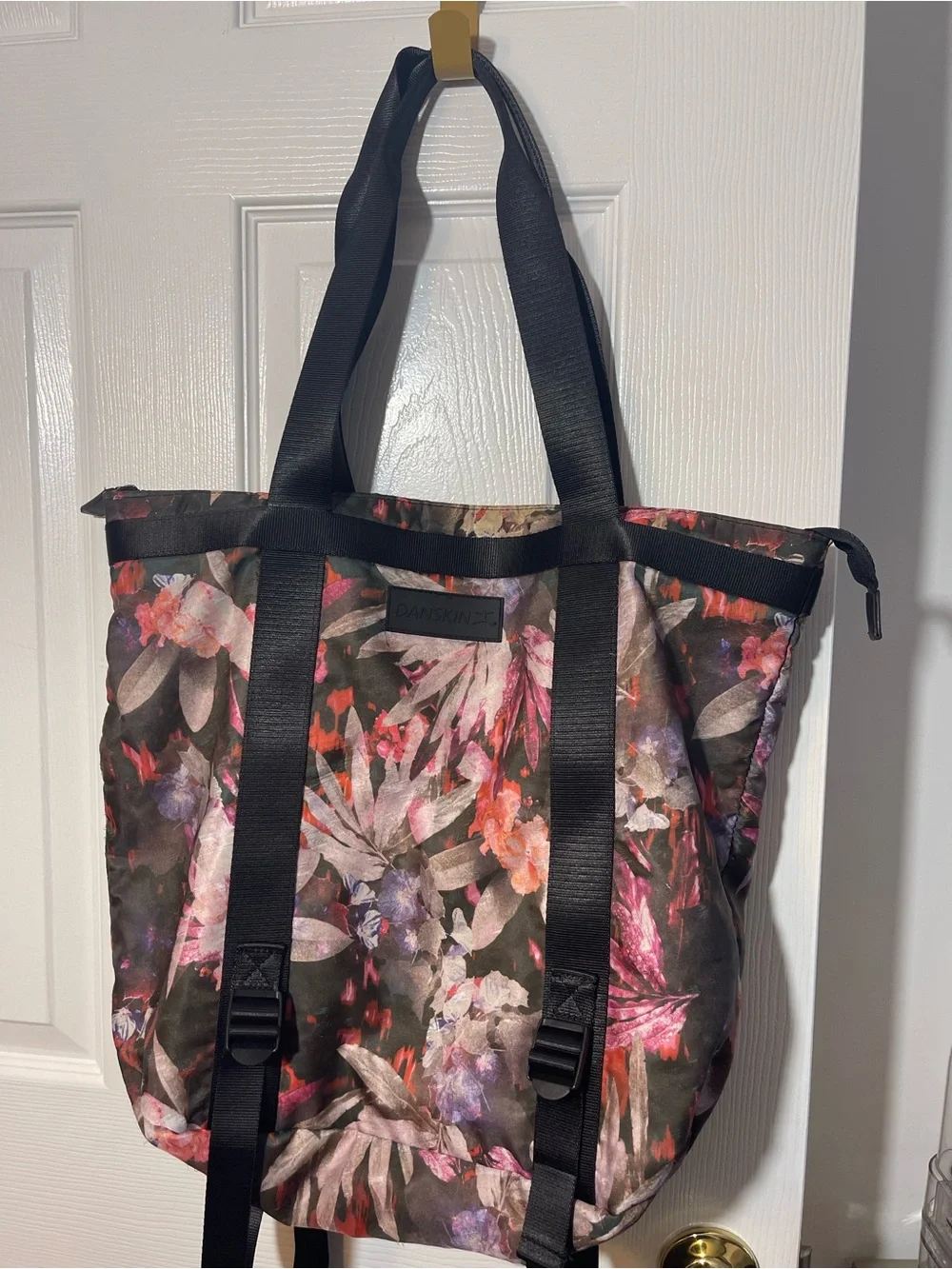 Danskin Floral Tote in Black with Pink and Purple Accents