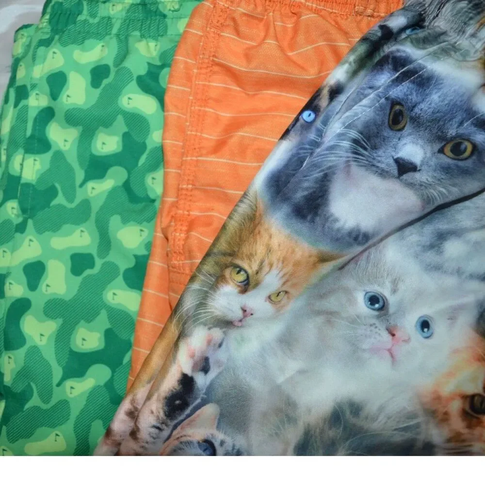 Swim Suit Trunks Bathing Lot of 4 Boys 10-12 Cats Golf Patriotic USA American