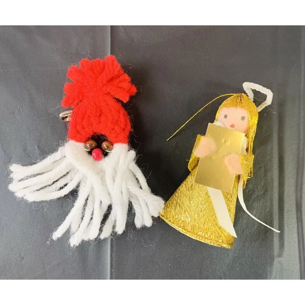 Vtg Mixed Lot Of 10 Christmas Ornaments Plastic Canvas Yarn Crocheted Felt