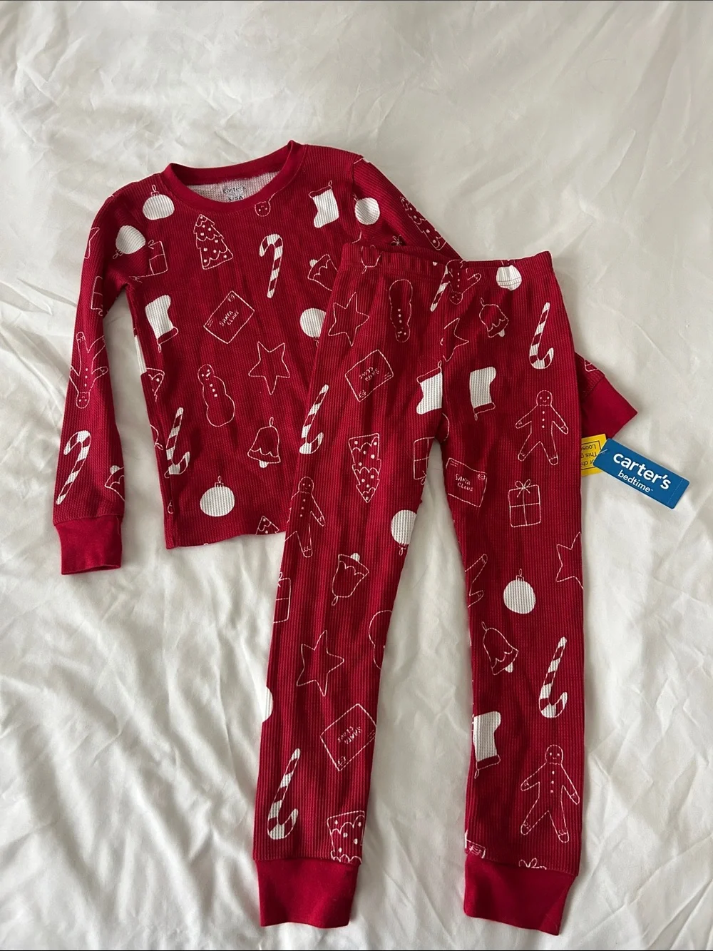 Carter's Red Holiday Print Thermal Pajama Set - Candy Cane & Gingerbread