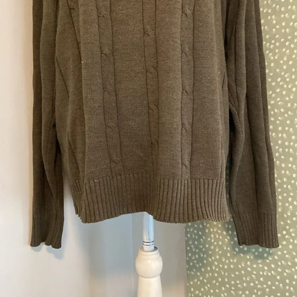 Oscar de la Renta Olive Green Long Sleeve Cable Knit Sweater Size Large