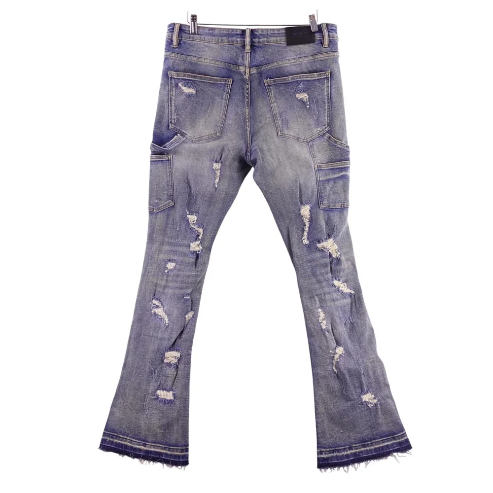 Valabasas Mens Distressed Stacked Flare Carpenter Jeans Blue Size 36 Heavy Rip