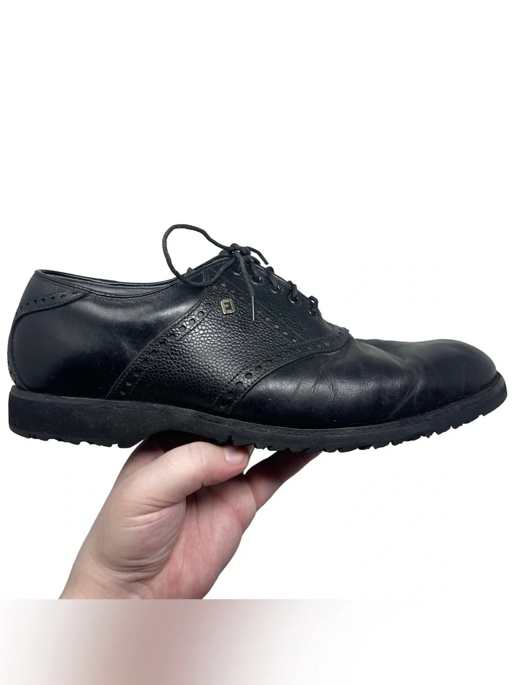 FootJoy Premier Classic+ Protech Black Leather Spikeless Golf Shoes (9.5 X-wide)