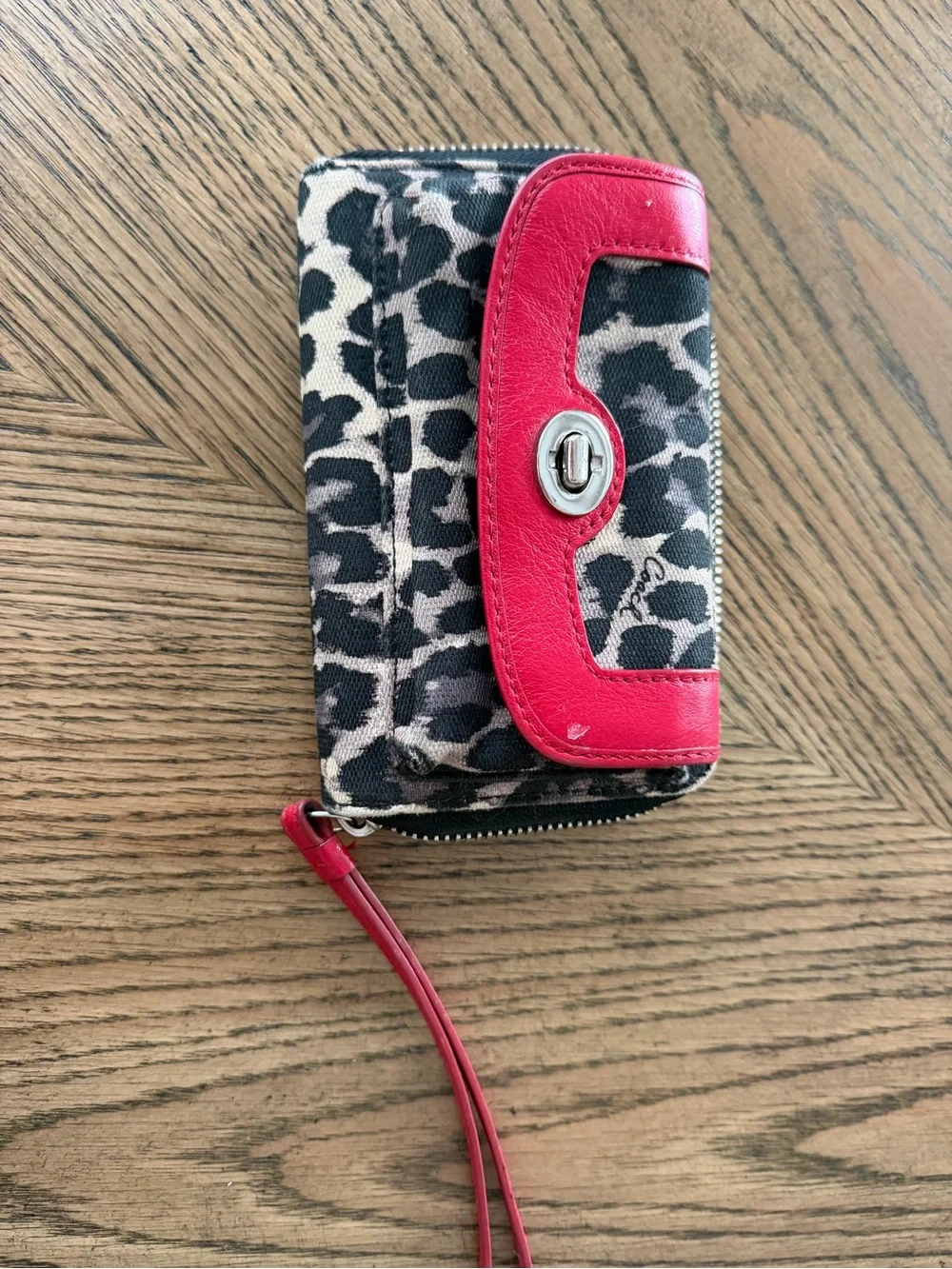 Coach Leopard Print Wristlet with Red Trim