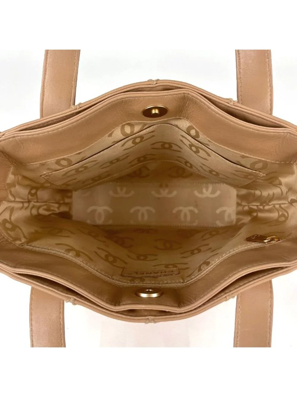 Chanel Wild Stitch Tote CC Logo Leather Beige