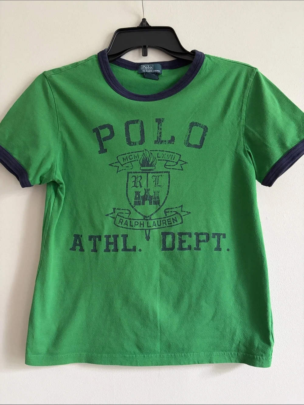 Ralph Lauren Green Short-Sleeve Tee with Navy Trim and Polo Crest