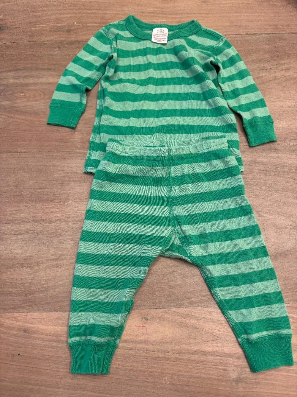 Hanna Andersson Green Striped 2-Pc Pajama Set 9-12M Organic