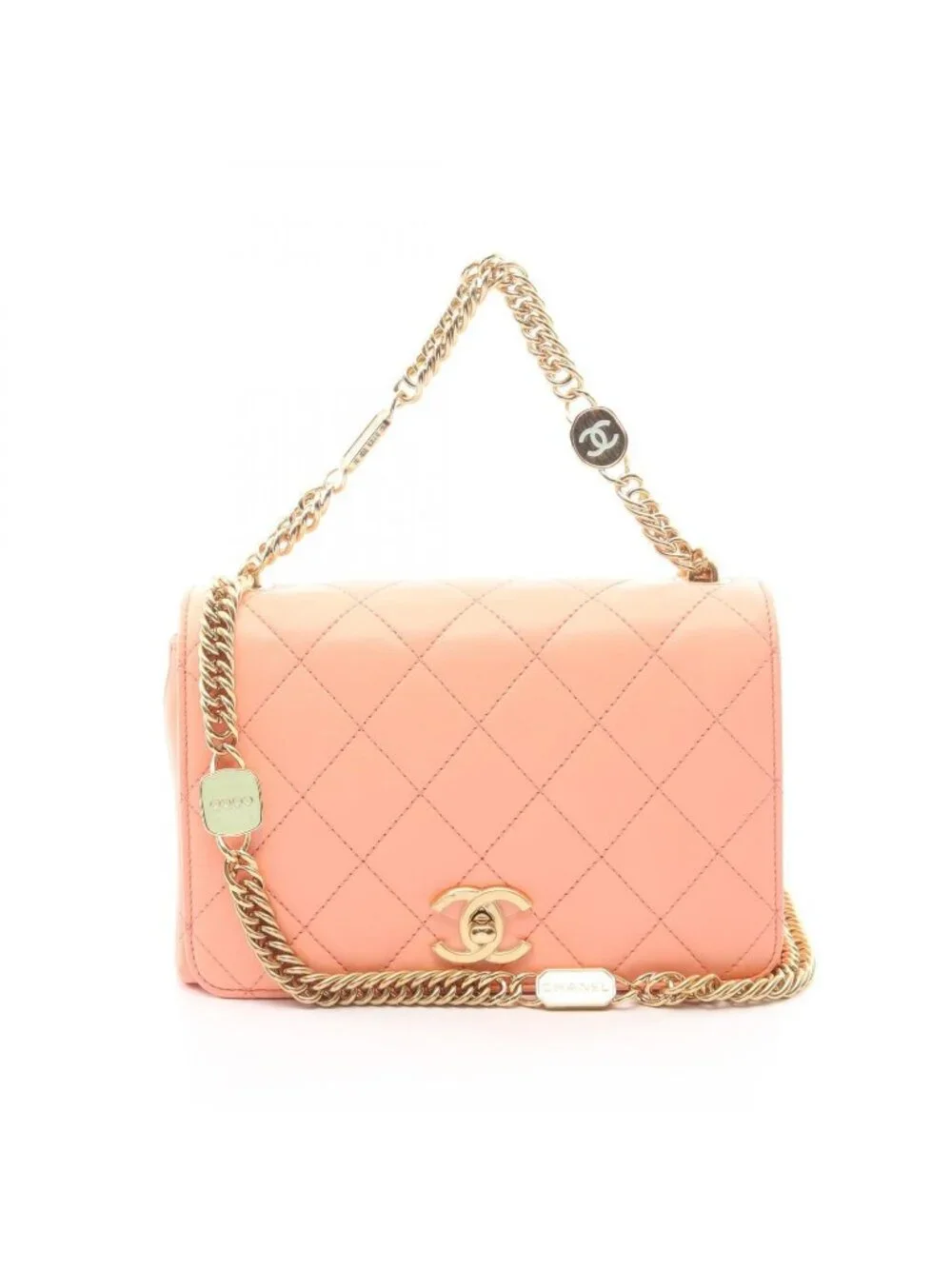 Chanel Shoulder Bag Quilted 2-Way Salmon Pink Lambskin Chain