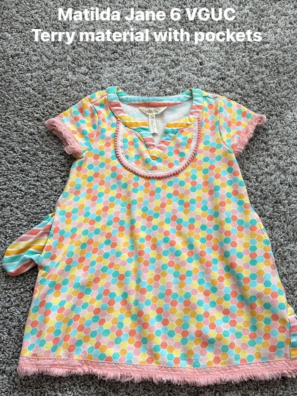Matilda Jane Kids Multicolor Hexagon Terry Coverup - Pink Yellow Blue
