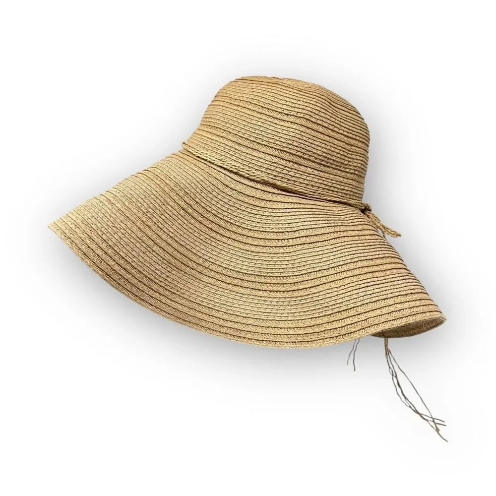 Forever 21 Wide Brim Paper Raffia Tan Outdoor Beach Sun Hat One Size OSFM