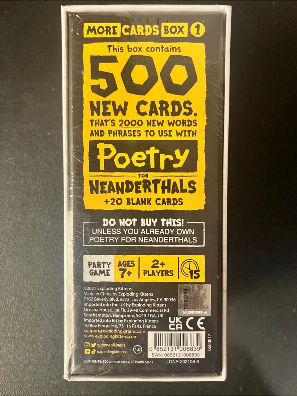 Poetry For Neanderthals 1st Expansion Word Game by Exploding Kittens SEALED