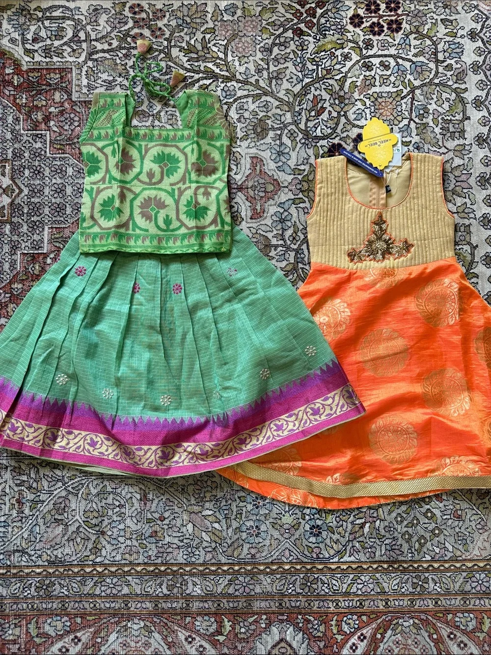 Kids Traditional Green and Orange Festive Lehenga Set - Unbranded NWT size 2-3y