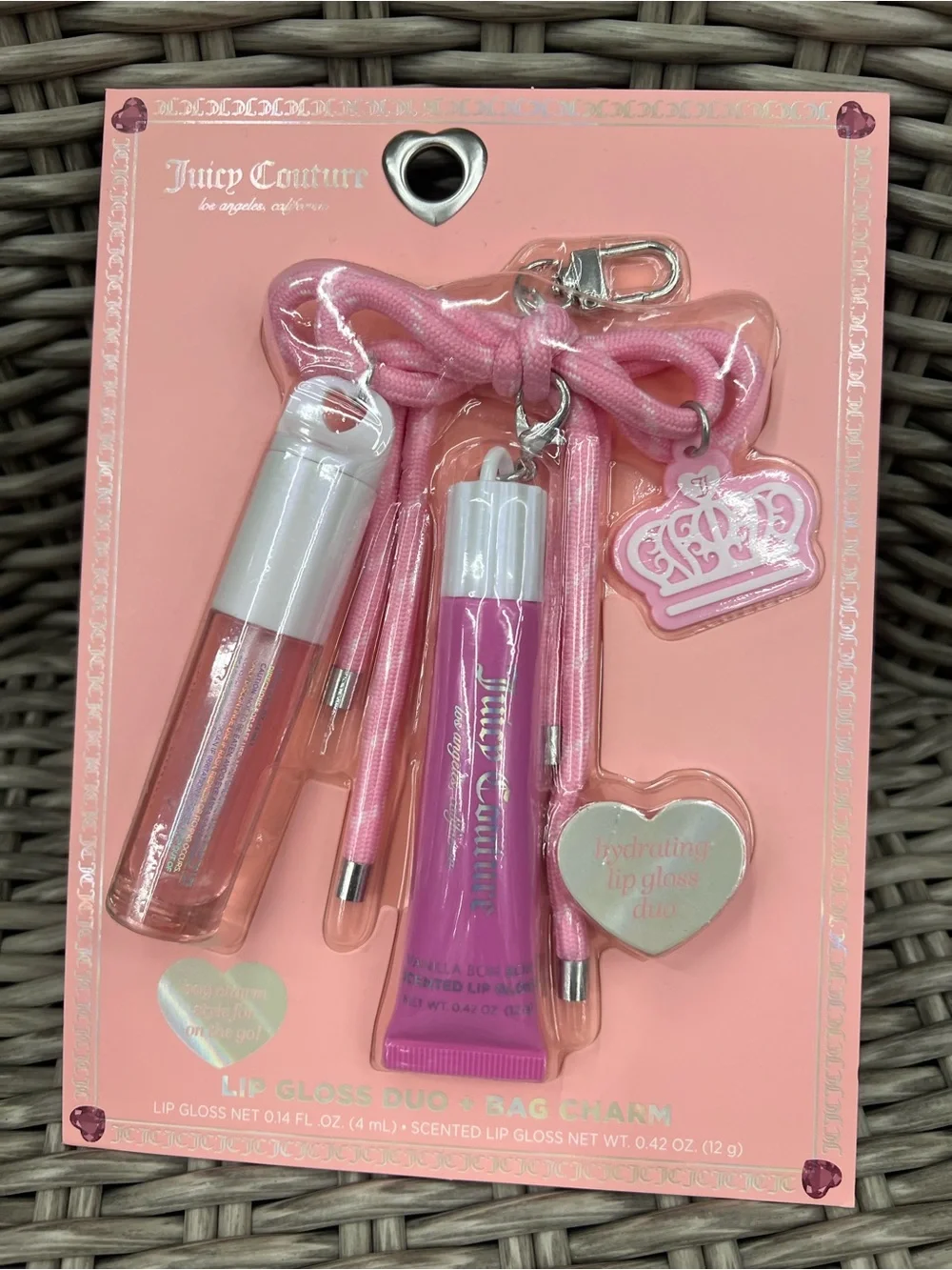 Juicy Couture Pink Bow Lip Gloss Duo & Bag Charm